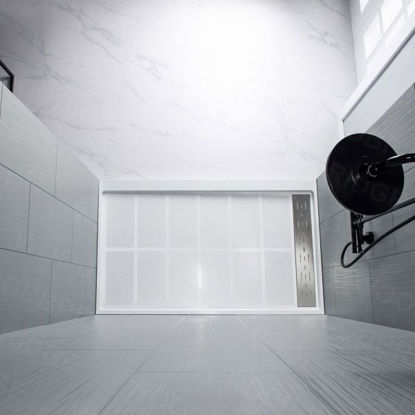  WOODBRIDGE Solid Surface 3-Panel Shower Wall Kit, 36-in L x 60-in W x 96-in H, Stacked Block in a Staggered Vertical Pattern. Matte Grey Finish_5275
