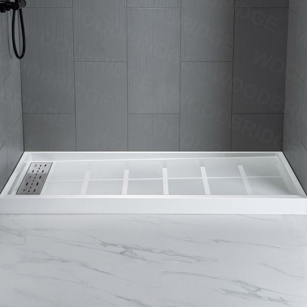  WOODBRIDGE Solid Surface 3-Panel Shower Wall Kit, 36-in L x 60-in W x 96-in H, Stacked Block in a Staggered Vertical Pattern. Matte Grey Finish_5278