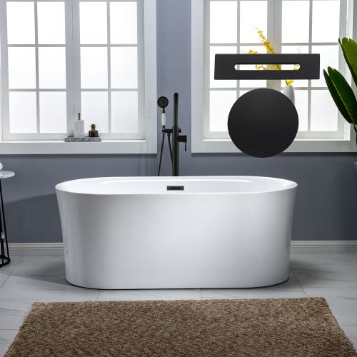 ᐅ【WOODBRIDGE 67 Contemporary Freestanding Acrylic Air Bubble Soaking  Bathtub with Matte Black and Drain B0101-MB-WOODBRIDGE】