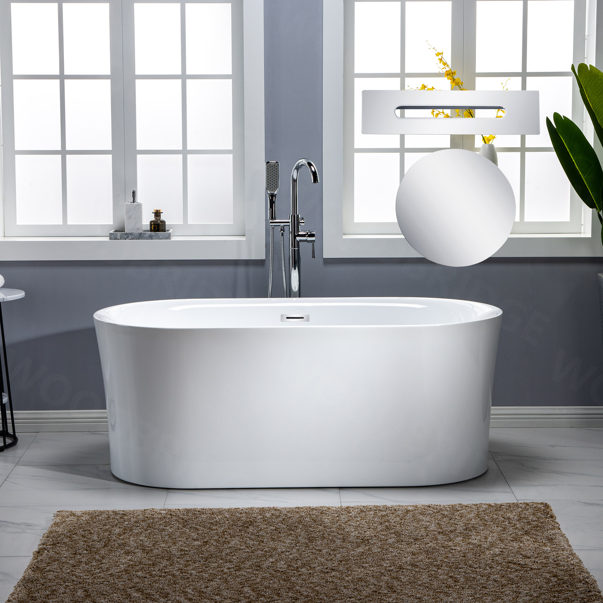 ᐅ【WOODBRIDGE 59" Contemporary Freestanding Acrylic Air Bubble Soaking