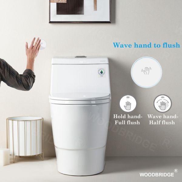  WOODBRIDGE B-0940-A Modern One-Piece Elongated toilet with Solf Closed Seat and Hand Free Touchless Sensor Flush Kit, White_5434