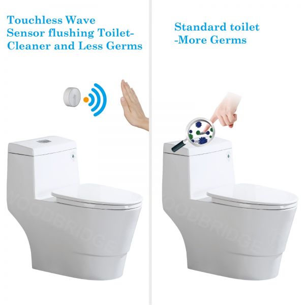  WOODBRIDGE B-0940-A Modern One-Piece Elongated toilet with Solf Closed Seat and Hand Free Touchless Sensor Flush Kit, White_5435