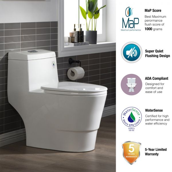  WOODBRIDGE B-0940-A Modern One-Piece Elongated toilet with Solf Closed Seat and Hand Free Touchless Sensor Flush Kit, White_5437