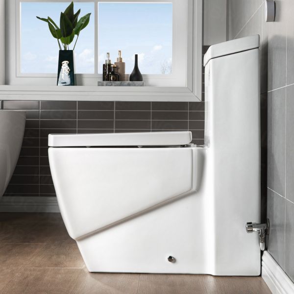  WOODBRIDGE B-0920-A Modern One-Piece Elongated Square toilet with Solf Closed Seat and Hand Free Touchless Sensor Flush Kit, White_5454