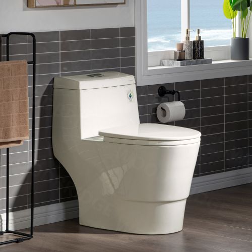 WOODBRIDGE B0942 Modern One Pice Toilet with Soft Closing Seat, Biscuit Color