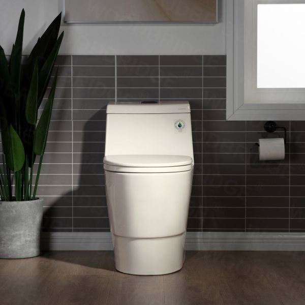 WOODBRIDGEE One Piece Toilet with Soft Closing Seat, Chair Height, 1.28 GPF Dual, Water Sensed, 1000 Gram MaP Flushing Score Toilet, B0942, Biscuit
