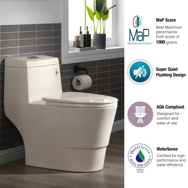  WOODBRIDGEE One Piece Toilet with Soft Closing Seat, Chair Height, 1.28 GPF Dual, Water Sensed, 1000 Gram MaP Flushing Score Toilet, B0942, Biscuit_5362