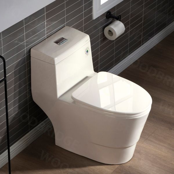  WOODBRIDGEE One Piece Toilet with Soft Closing Seat, Chair Height, 1.28 GPF Dual, Water Sensed, 1000 Gram MaP Flushing Score Toilet, B0942, Biscuit_5365