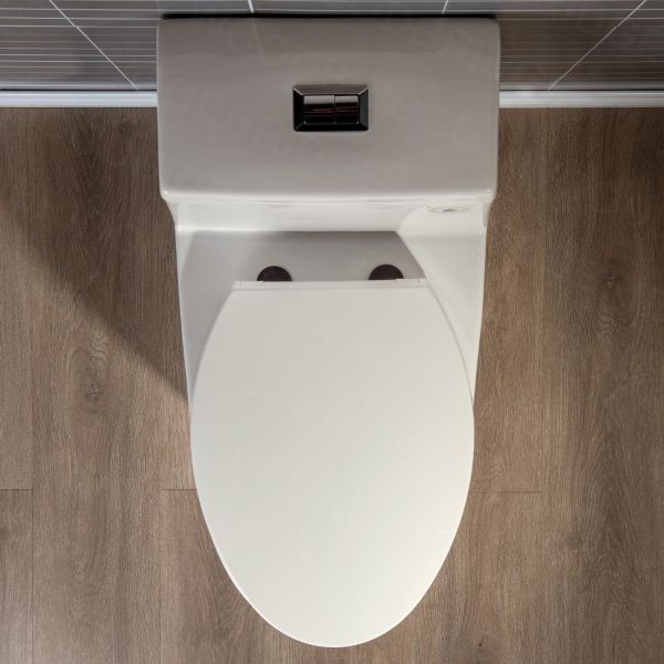  WOODBRIDGEE One Piece Toilet with Soft Closing Seat, Chair Height, 1.28 GPF Dual, Water Sensed, 1000 Gram MaP Flushing Score Toilet, B0942, Biscuit