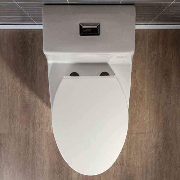  WOODBRIDGEE One Piece Toilet with Soft Closing Seat, Chair Height, 1.28 GPF Dual, Water Sensed, 1000 Gram MaP Flushing Score Toilet, B0942, Biscuit_5368