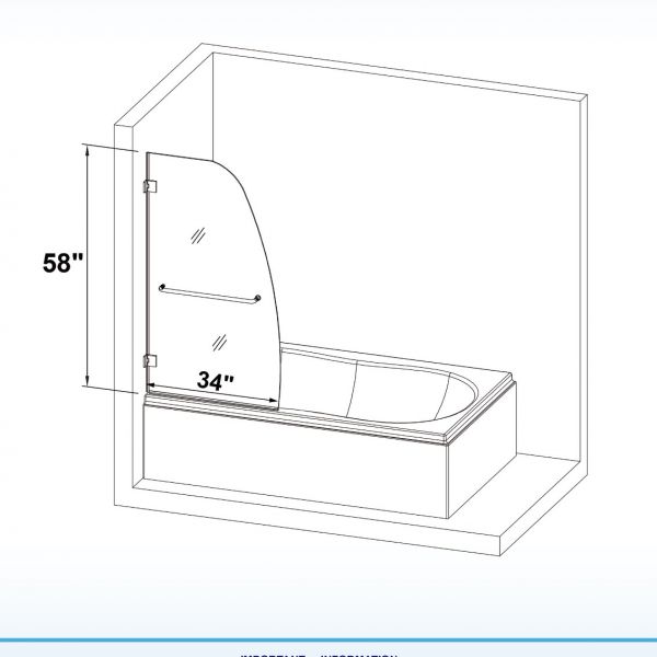  WOODBRIDGE MTDB3458-B, Frameless Hinged Bathtub Shower, 5/16
