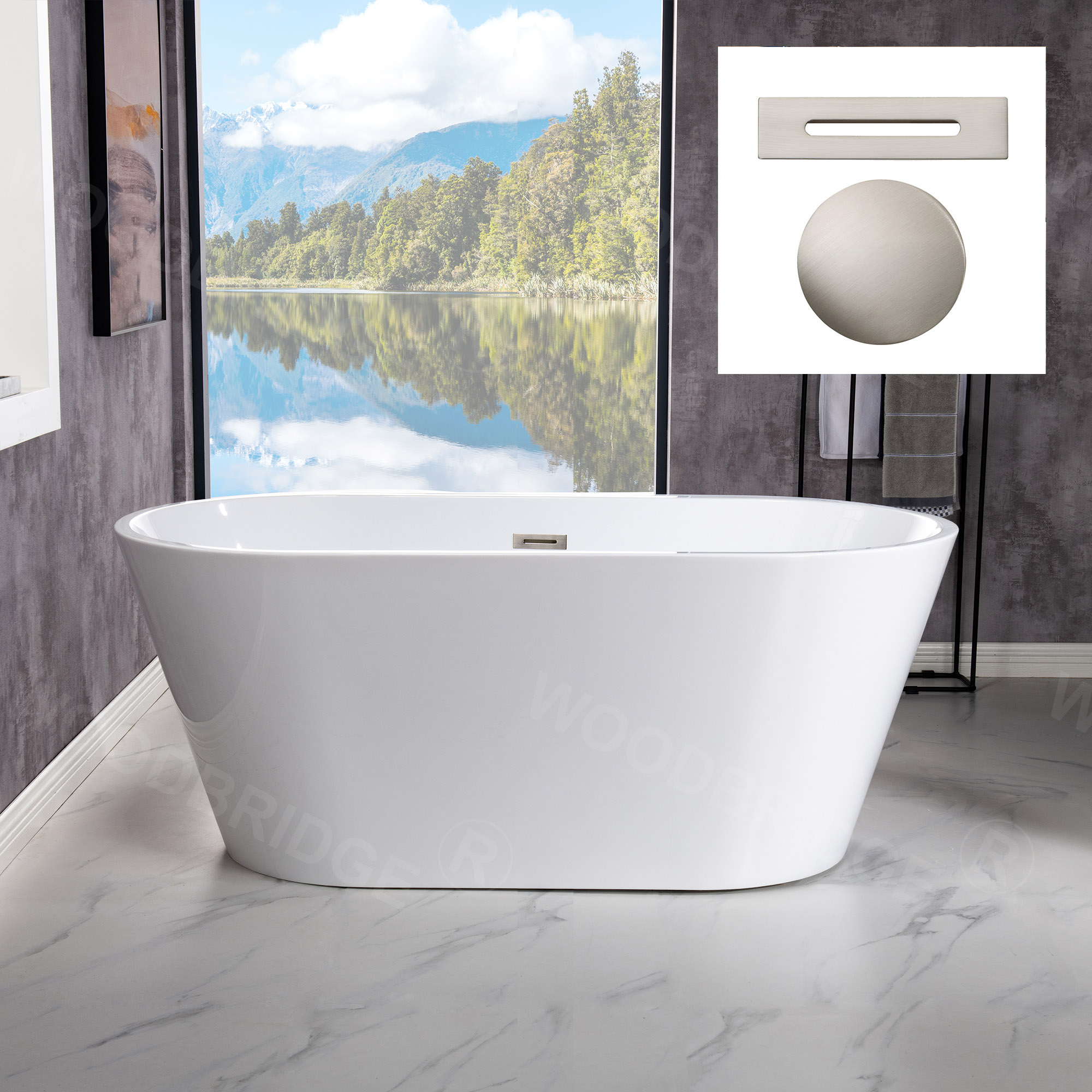ᐅ【WOODBRIDGE 54" Acrylic Freestanding Bathtub Contemporary Soaking Tub