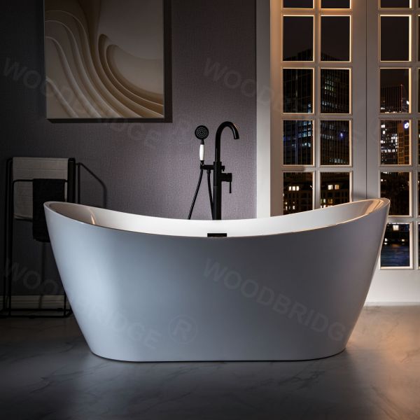  WOODBRIDGE F0025MBVT Fusion Single Handle Floor Mount Freestanding Tub Filler Faucet with Telephone Hand shower in Matte Black Finish._5258