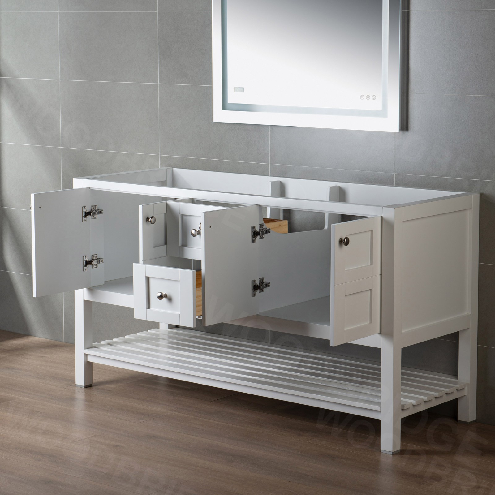 ᐅ【Sydney 60" inch Solid Wood Bathroom Vanity Base only | 2 Soft Closing ...