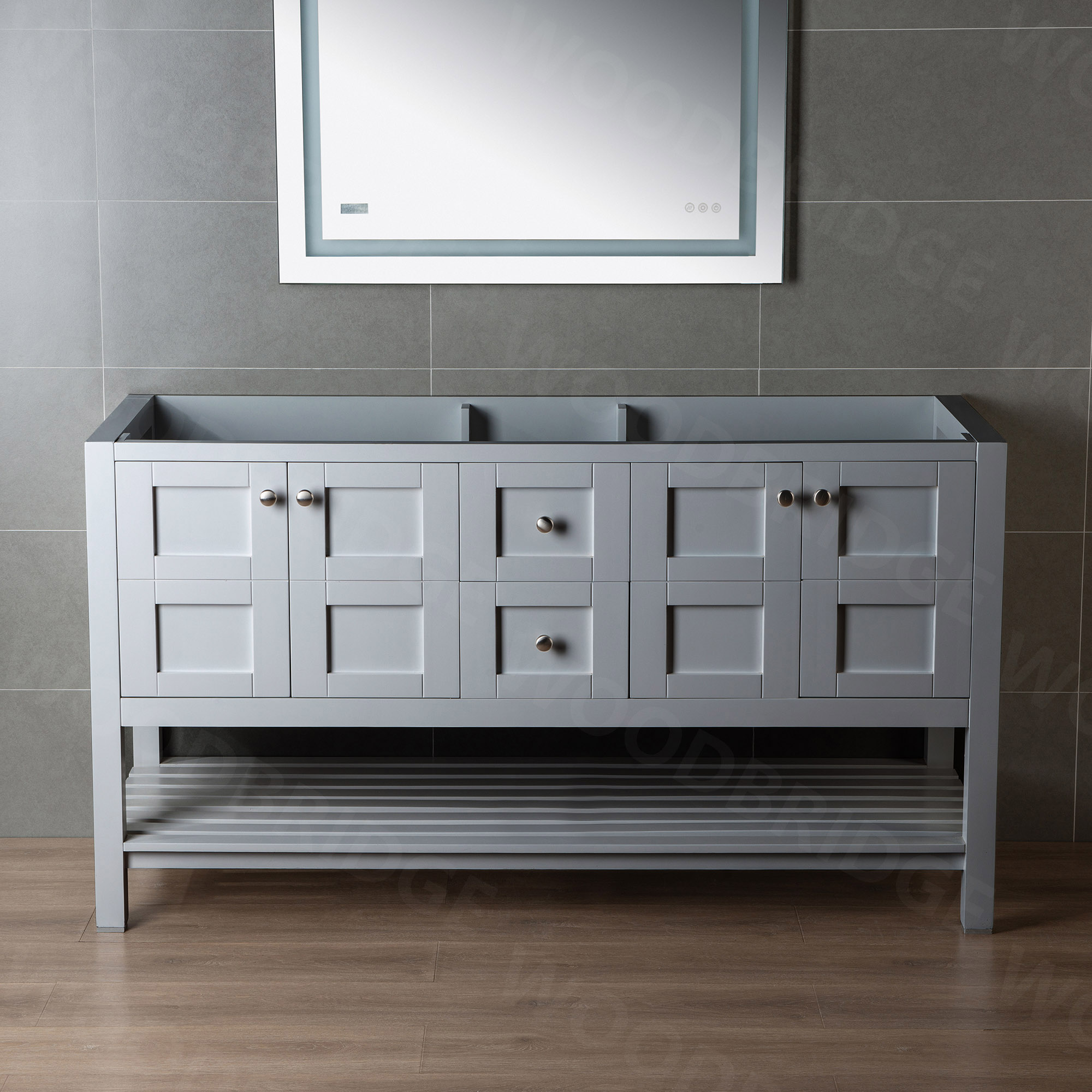 ᐅ【Sydney 60" inch Solid Wood Bathroom Vanity Base only 2 Soft Closing