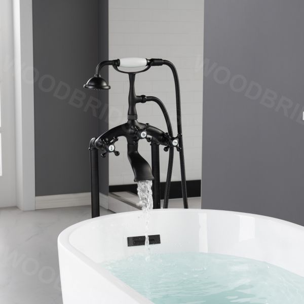 WOODBRIDGE F0029ORB Freestanding Clawfoot Tub Filler Faucet with Hand Shower and Hose in Oil Rubbed Bronze