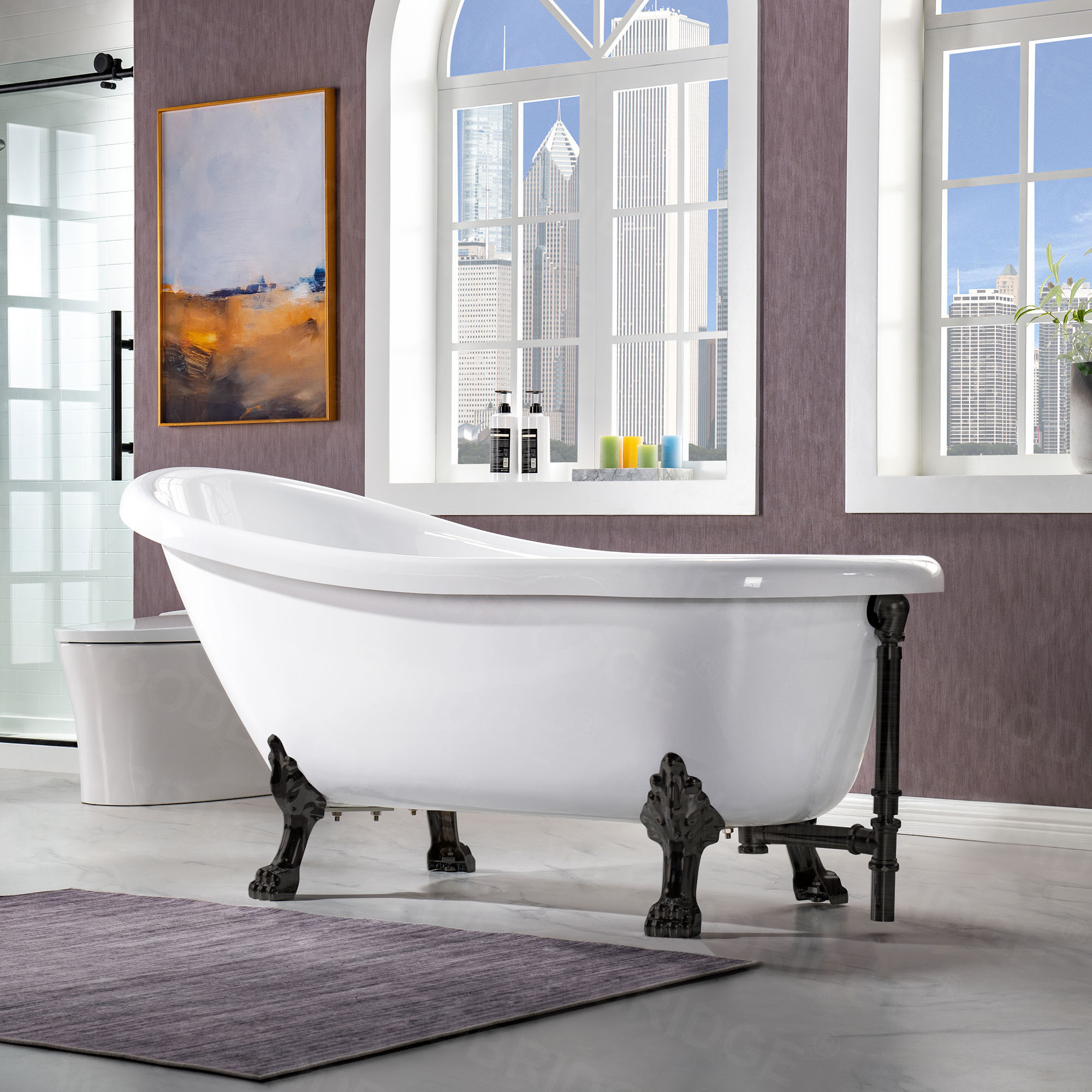 ᐅ【WOODBRIDGE 67" Heavy Duty Acrylic Slipper Clawfoot Bath Tub with Oil