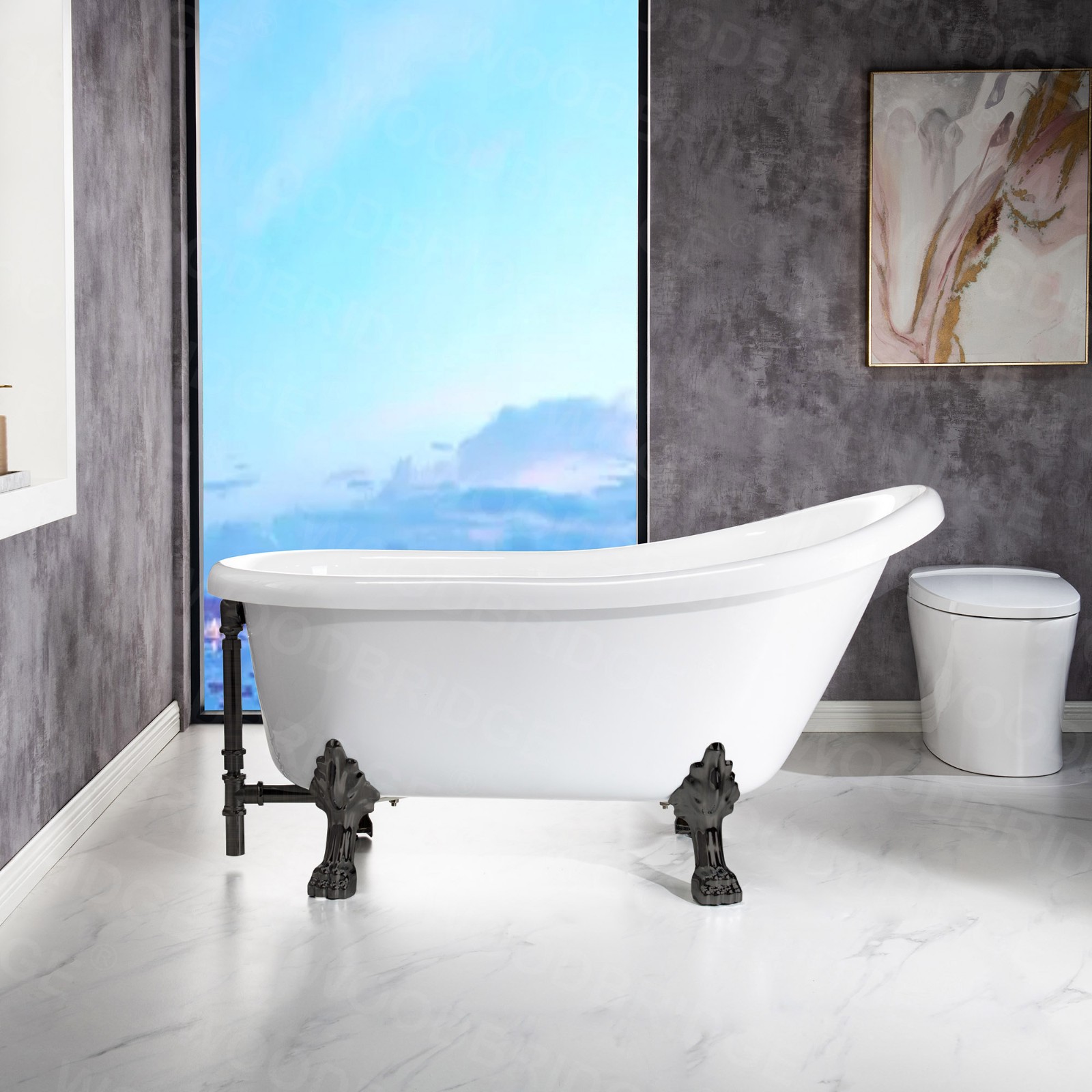 ᐅ【WOODBRIDGE 59" Heavy Duty Acrylic Slipper Clawfoot Bath Tub with Oil