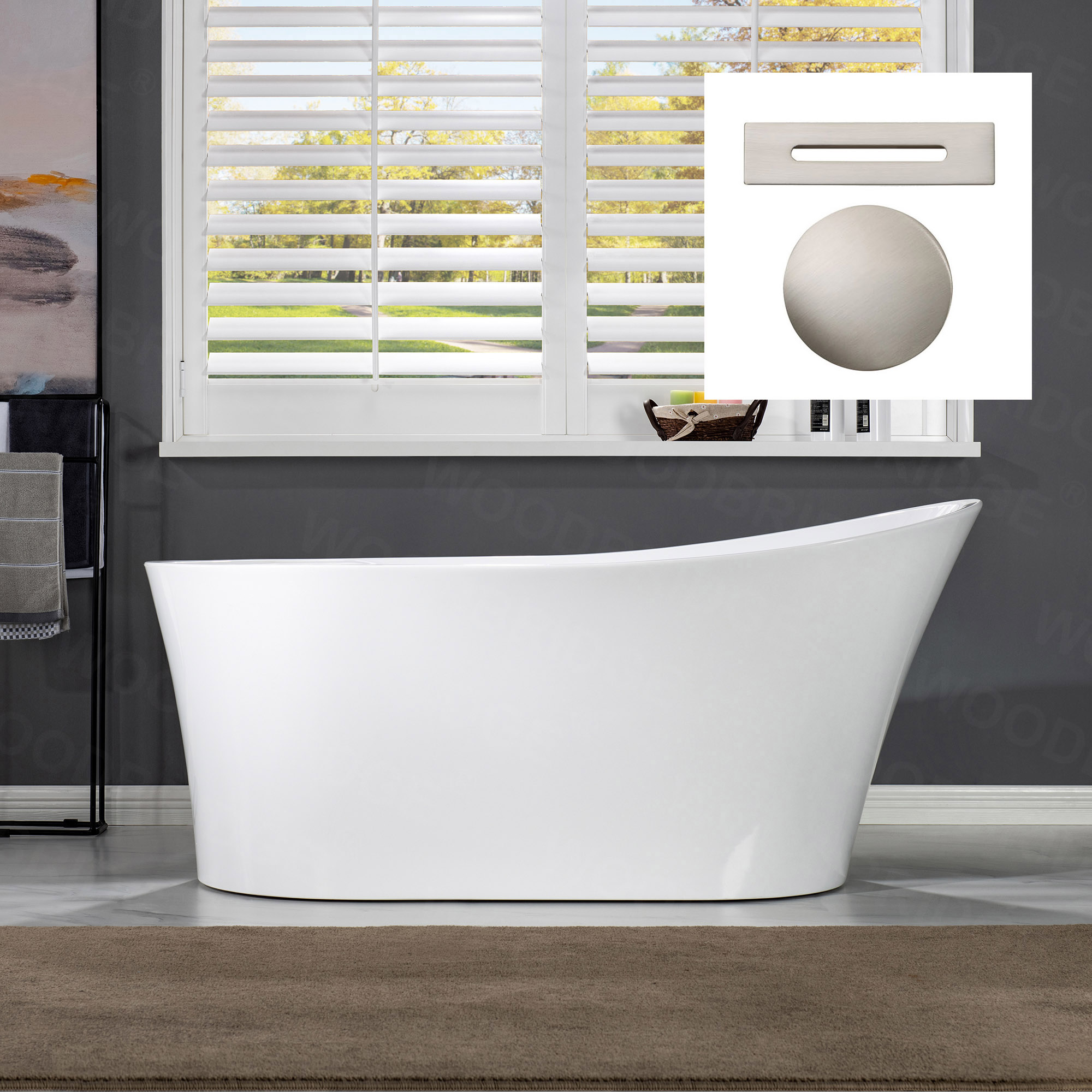 ᐅ【WOODBRIDGE 67" Acrylic Freestanding Bathtub Contemporary Soaking Tub