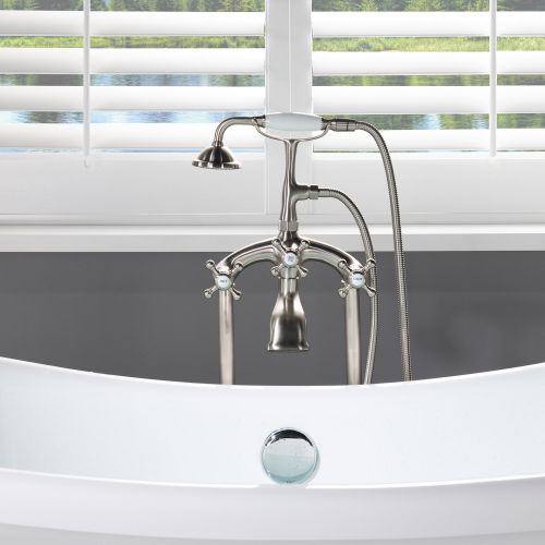 WOODBRIDGE F0018BN Freestanding Clawfoot Tub Filler Faucet with Hand Shower and Hose in Brushed Nickel