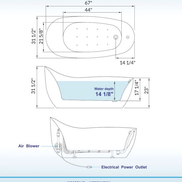  WOODBRIDGE B-0033 Deluxe Air Bubble Free Standing Bathtub, B-0033 Air Bubble Tub_10981