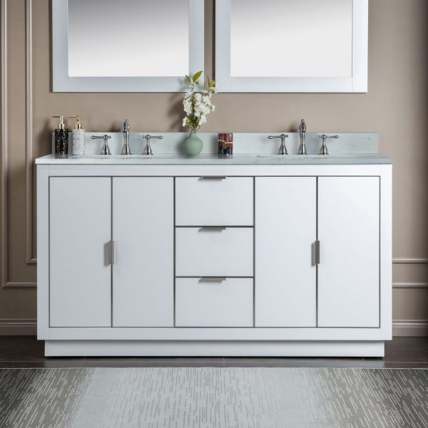 ᐅ【WOODBRIDGE Venice 60"x21"x33" Solid Wood Bath Vanities Side