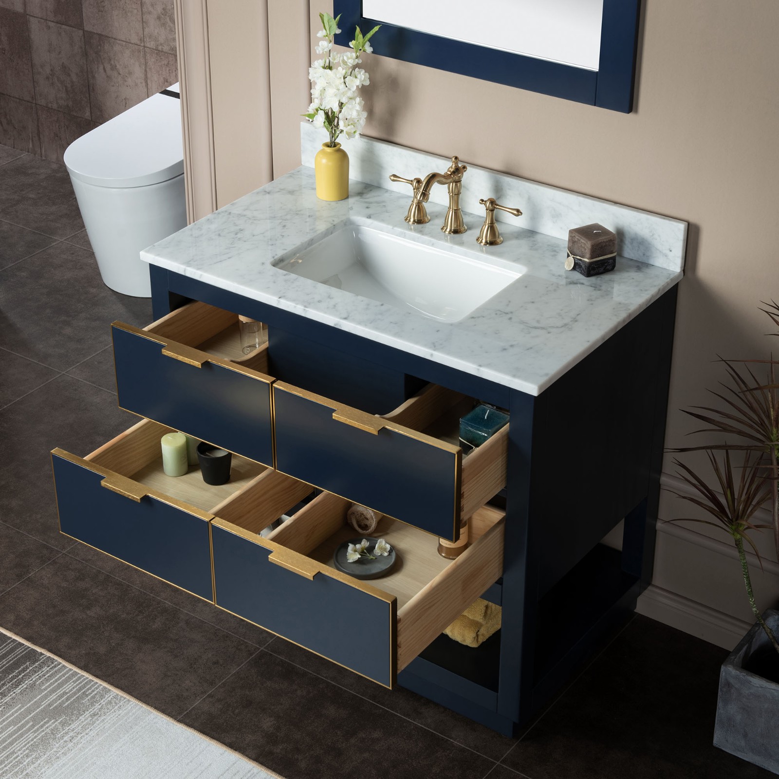 ᐅ【WOODBRIDGE 36"x21"x33" Solid Wood Bath Vanities Side in Navy