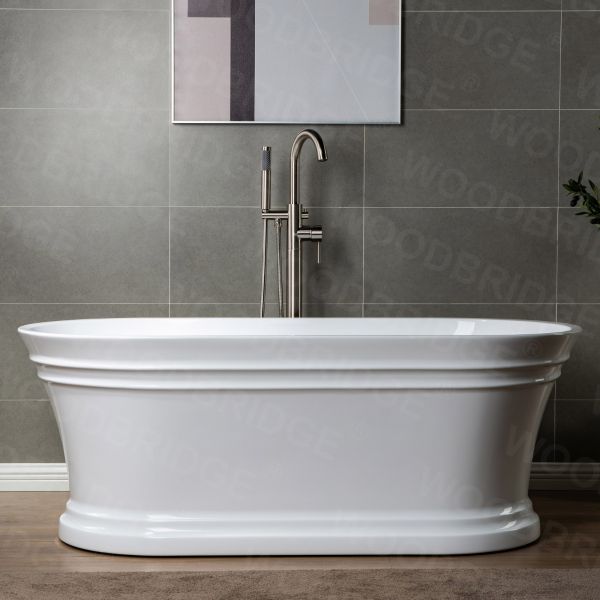  WOODBRIDGE F0001BNDR Contemporary Single Handle Floor Mount Freestanding Tub Filler Faucet with Hand shower in Brushed Nickel Finish._2169
