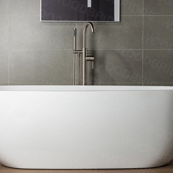  WOODBRIDGE F0001BNDR Contemporary Single Handle Floor Mount Freestanding Tub Filler Faucet with Hand shower in Brushed Nickel Finish._2174