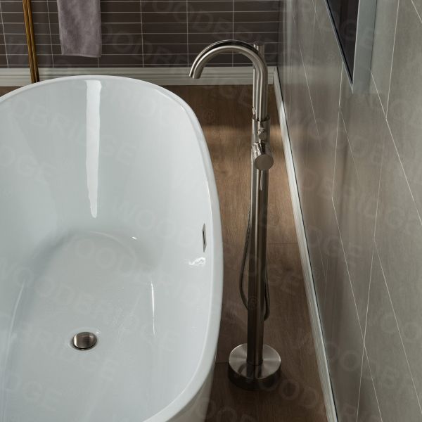  WOODBRIDGE F0001BNDR Contemporary Single Handle Floor Mount Freestanding Tub Filler Faucet with Hand shower in Brushed Nickel Finish._2176