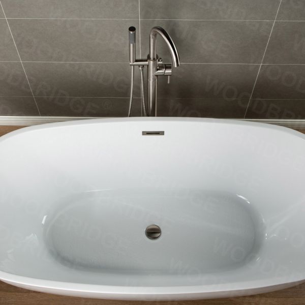  WOODBRIDGE F0001BNDR Contemporary Single Handle Floor Mount Freestanding Tub Filler Faucet with Hand shower in Brushed Nickel Finish._2177