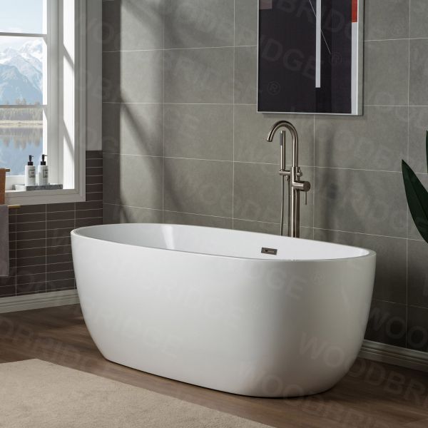  WOODBRIDGE F0001BNDR Contemporary Single Handle Floor Mount Freestanding Tub Filler Faucet with Hand shower in Brushed Nickel Finish._2180