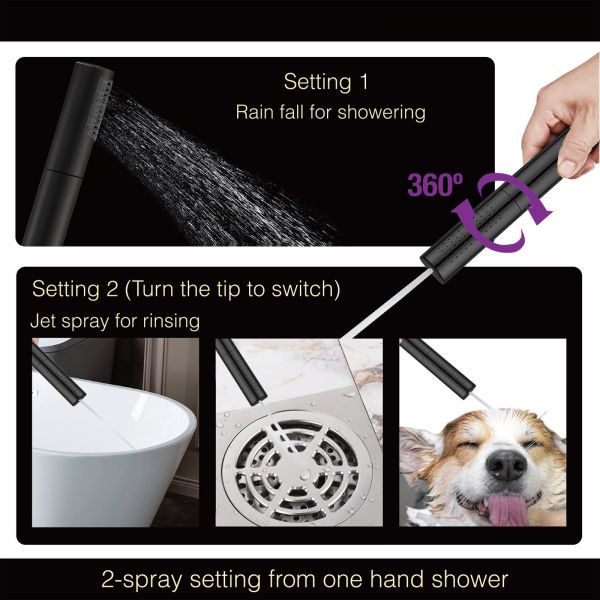  WOODBRIDGE F0006MBDR Contemporary Single Handle Floor Mount Freestanding Tub Filler Faucet with Hand shower in Matte Black Finish._2143