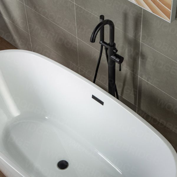  WOODBRIDGE F0006MBDR Contemporary Single Handle Floor Mount Freestanding Tub Filler Faucet with Hand shower in Matte Black Finish._2146