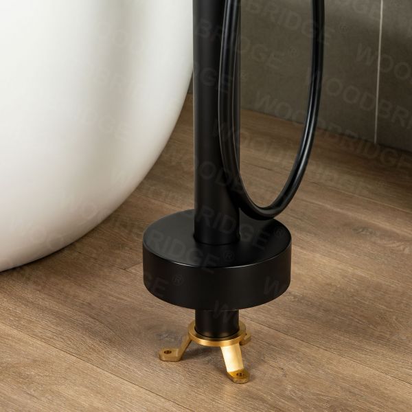  WOODBRIDGE F0006MBDR Contemporary Single Handle Floor Mount Freestanding Tub Filler Faucet with Hand shower in Matte Black Finish._2149
