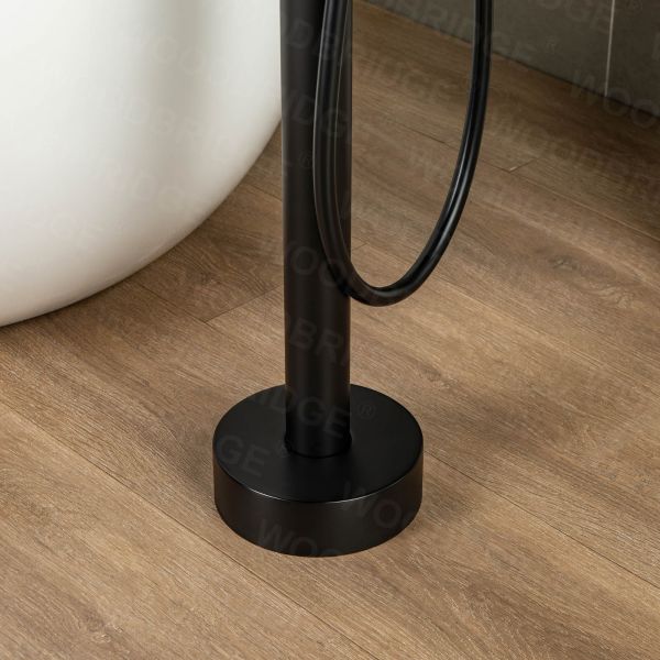  WOODBRIDGE F0006MBDR Contemporary Single Handle Floor Mount Freestanding Tub Filler Faucet with Hand shower in Matte Black Finish._2148