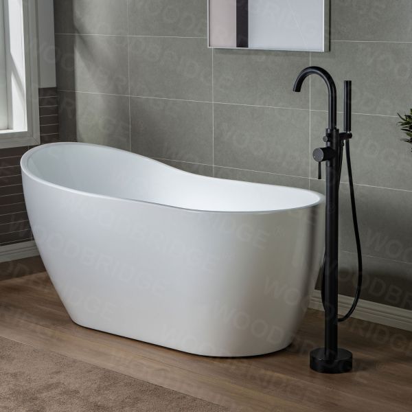  WOODBRIDGE F0006MBDR Contemporary Single Handle Floor Mount Freestanding Tub Filler Faucet with Hand shower in Matte Black Finish._2151