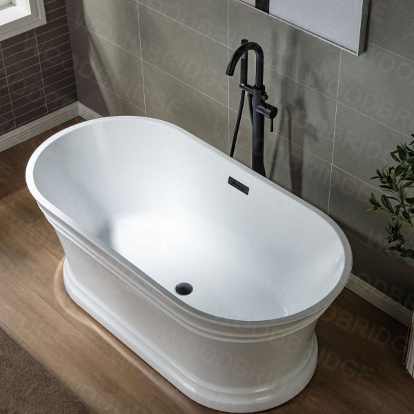  WOODBRIDGE F0006MBDR Contemporary Single Handle Floor Mount Freestanding Tub Filler Faucet with Hand shower in Matte Black Finish._2154