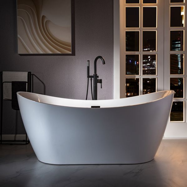  WOODBRIDGE F0027ORBRD Contemporary Single Handle Floor Mount Freestanding Tub Filler Faucet with Cylinder Shape Hand shower in Oil Rubbed Bronze Finish._2103