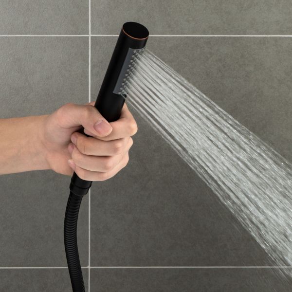  WOODBRIDGE F0027ORBRD Contemporary Single Handle Floor Mount Freestanding Tub Filler Faucet with Cylinder Shape Hand shower in Oil Rubbed Bronze Finish._2107