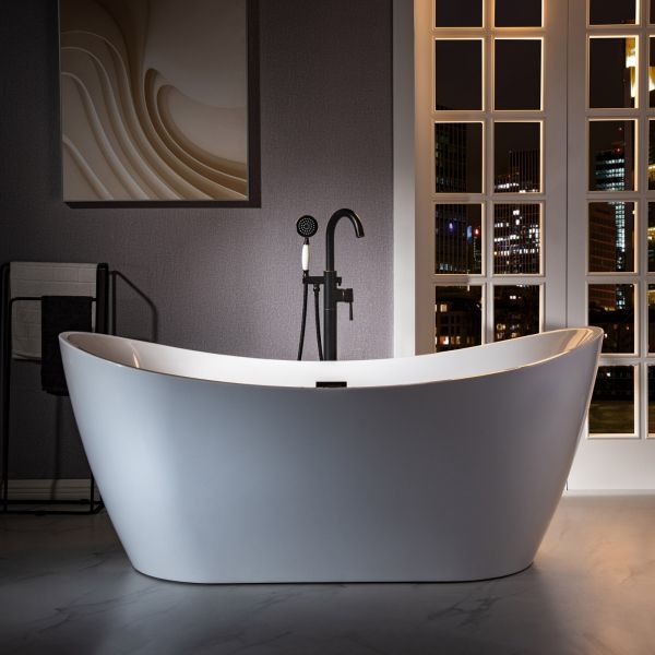  WOODBRIDGE F0027ORBVT Fusion Single Handle Floor Mount Freestanding Tub Filler Faucet with Telephone Hand shower in Oil Rubbed Bronze Finish._2094