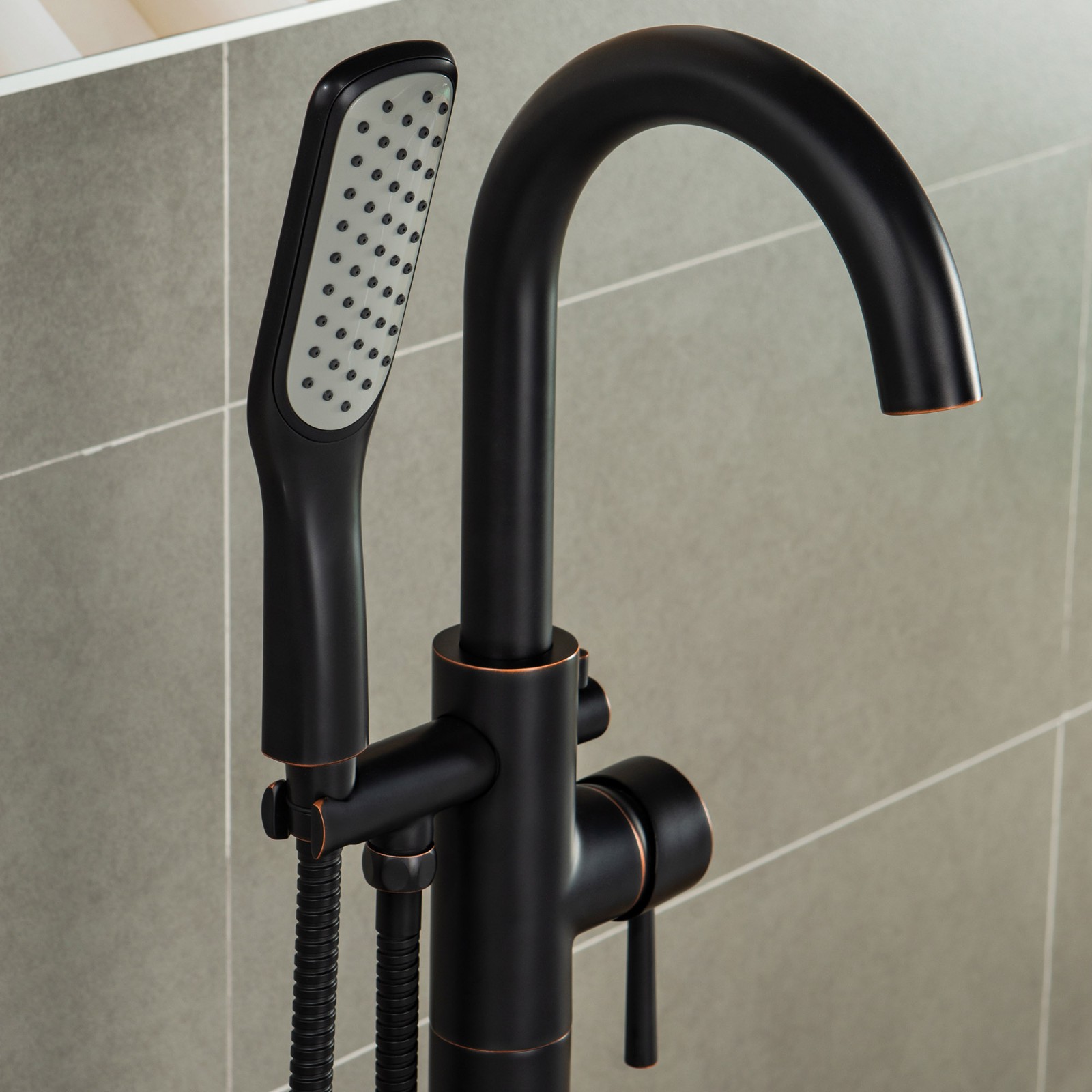 ᐅ【WOODBRIDGE F0027ORBSQ Fusion Single Handle Floor Mount Freestanding Tub Filler Faucet with