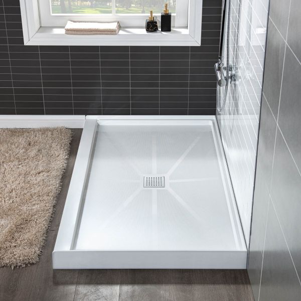  WOODBRIDGE SBR6036-1000C-CH SolidSurface Shower Base with Recessed Trench Side Including  Chrome Linear Cover, 60