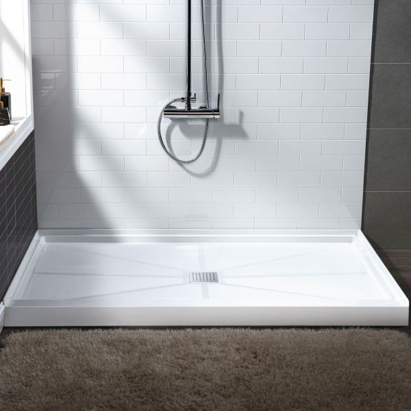  WOODBRIDGE SBR6036-1000C-CH SolidSurface Shower Base with Recessed Trench Side Including  Chrome Linear Cover, 60