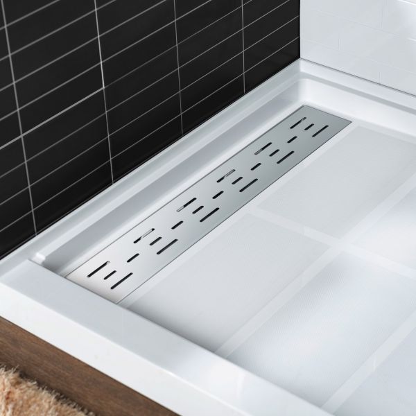  WOODBRIDGE SBR6036-1000L-CH SolidSurface Shower Base with Recessed Trench Side Including  Chrome Linear Cover, 60