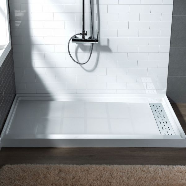  WOODBRIDGE SBR6036-1000R-CH SolidSurface Shower Base with Recessed Trench Side Including  Chrome Linear Cover, 60