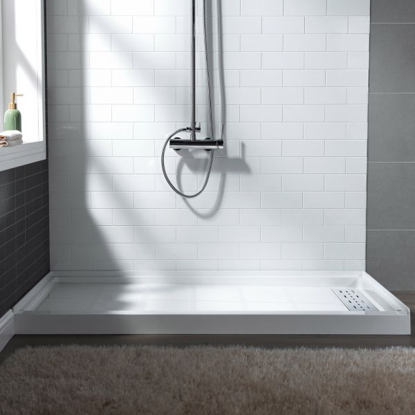  WOODBRIDGE SBR6036-1000R-CH SolidSurface Shower Base with Recessed Trench Side Including  Chrome Linear Cover, 60