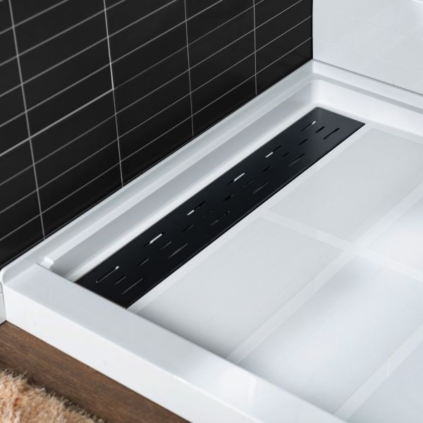  WOODBRIDGE SBR6030-1000L-MB SolidSurface Shower Base with Recessed Trench Side Including Matte Black Linear Cover, 60