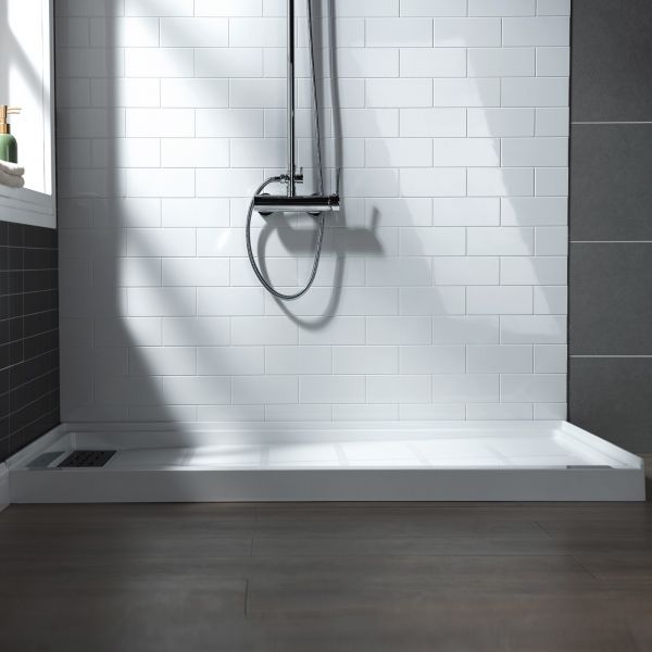  WOODBRIDGE SBR6030-1000L-MB SolidSurface Shower Base with Recessed Trench Side Including Matte Black Linear Cover, 60