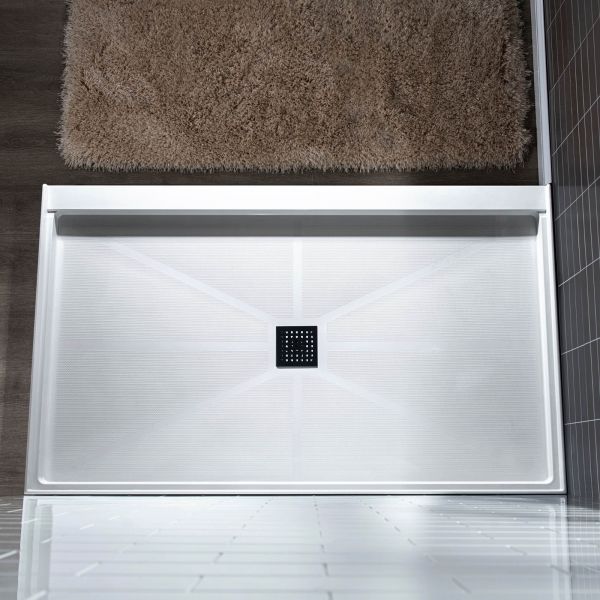  WOODBRIDGE SBR6036-1000C-MB SolidSurface Shower Base with Recessed Trench Side Including Matte Black Linear Cover, 60